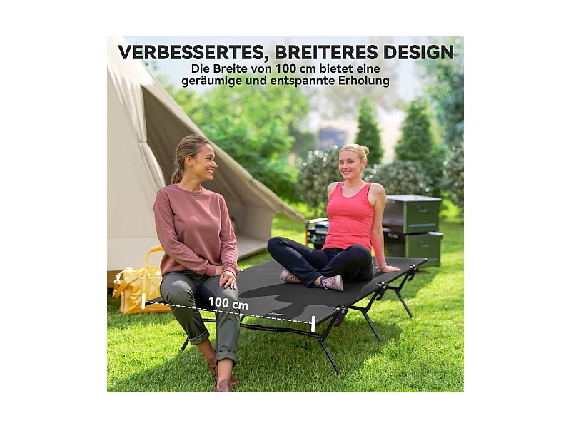 Cama plegable de camping, grande y robusta, de tela Oxford, color negro, con bolsa de transporte (200x100x36cm)