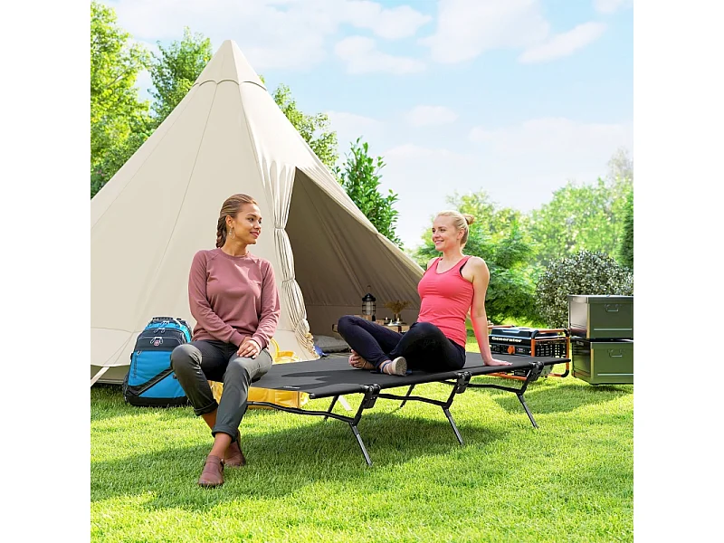 Cama plegable de camping, grande y robusta, de tela Oxford, color negro, con bolsa de transporte (200x100x36cm)