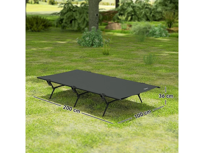 Cama plegable de camping, grande y robusta, de tela Oxford, color negro, con bolsa de transporte (200x100x36cm)