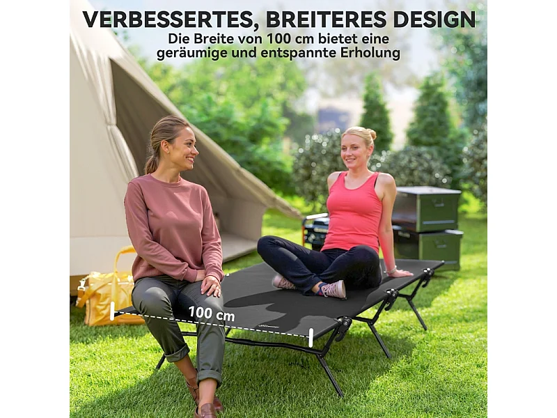 Cama plegable de camping, grande y robusta, de tela Oxford, color negro, con bolsa de transporte (200x100x36cm)