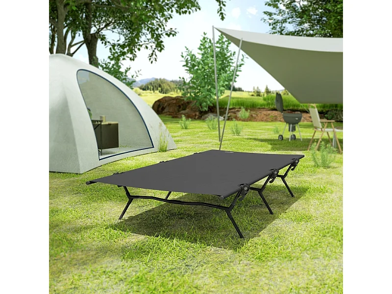 Cama plegable de camping, grande y robusta, de tela Oxford, color negro, con bolsa de transporte (200x100x36cm)