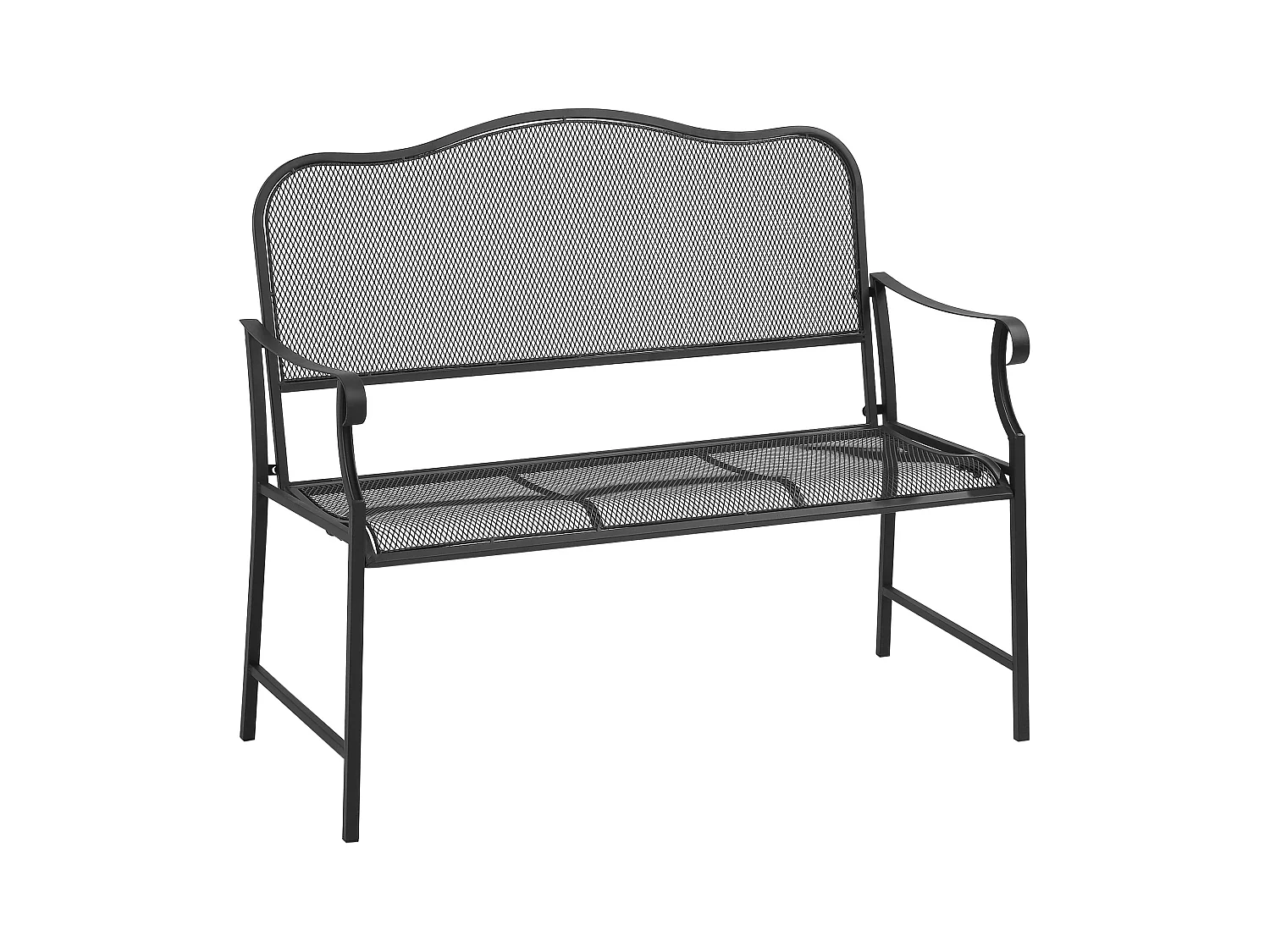 Banc de jardin métallique résistant aux intempéries, 2 places avec dossier, capacité 220 kg, noir (113x58x98 cm)