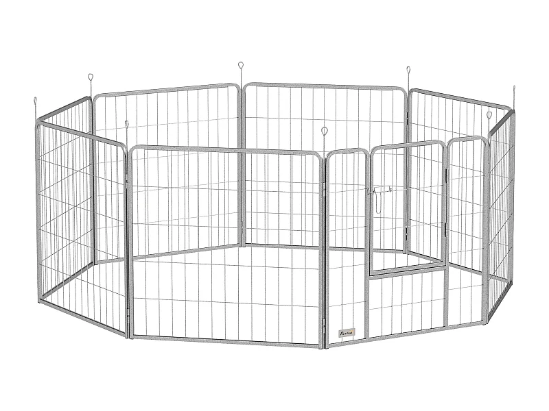 Enclos pour chiots et petits animaux, 8 panneaux modulables, acier, argenté (240x80x80 cm)