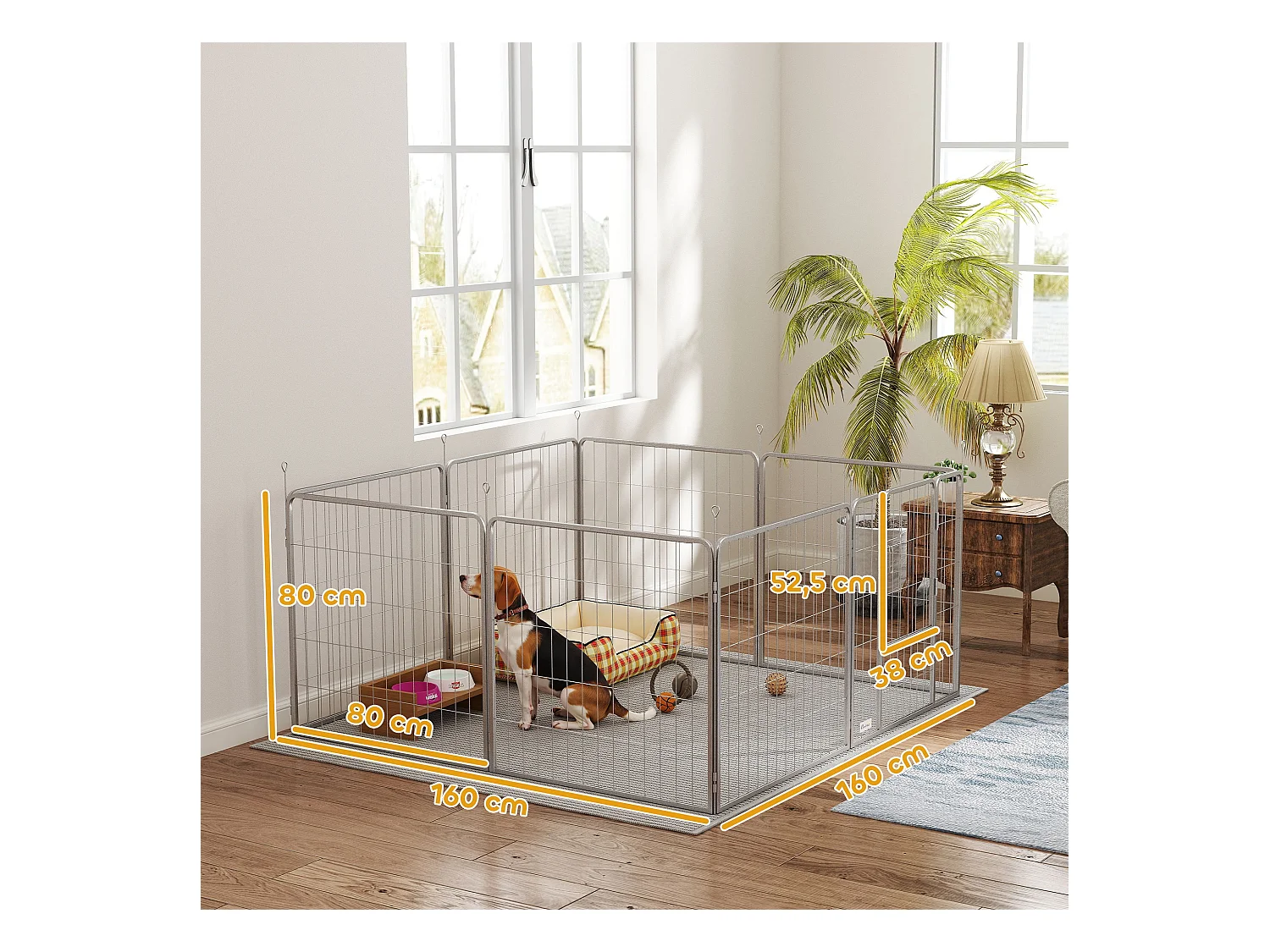 Enclos pour chiots et petits animaux, 8 panneaux modulables, acier, argenté (240x80x80 cm)