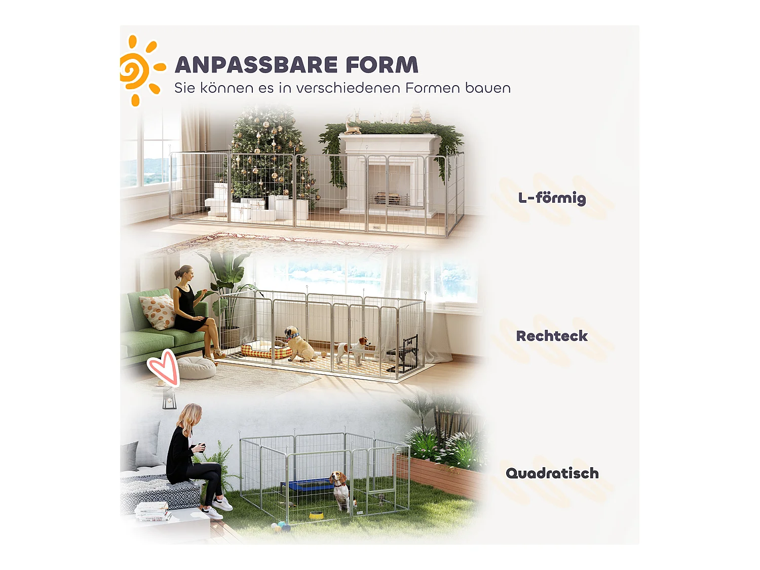 Enclos pour chiots et petits animaux, 8 panneaux modulables, acier, argenté (240x80x80 cm)