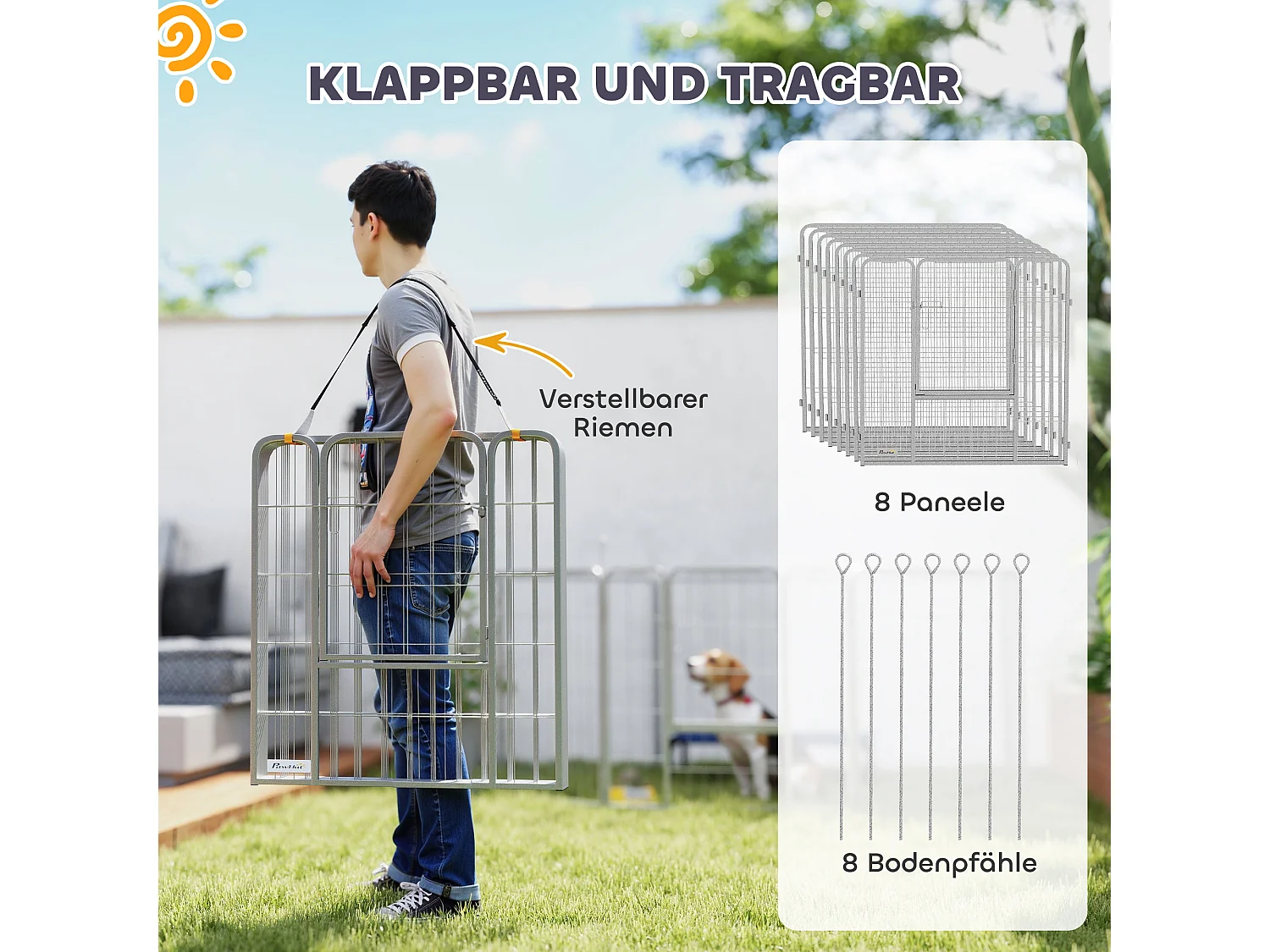 Enclos pour chiots et petits animaux, 8 panneaux modulables, acier, argenté (240x80x80 cm)