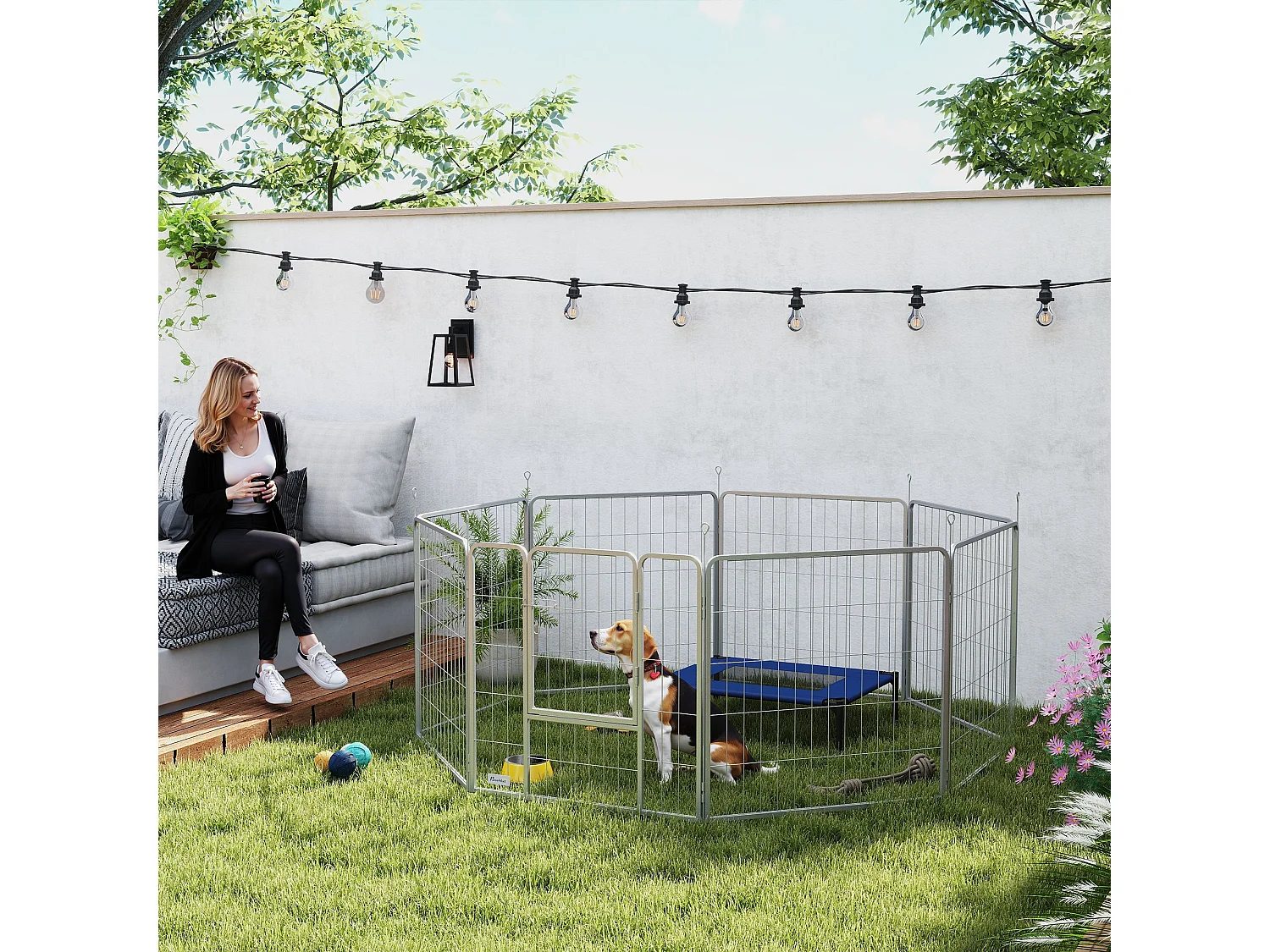 Enclos pour chiots et petits animaux, 8 panneaux modulables, acier, argenté (240x80x80 cm)