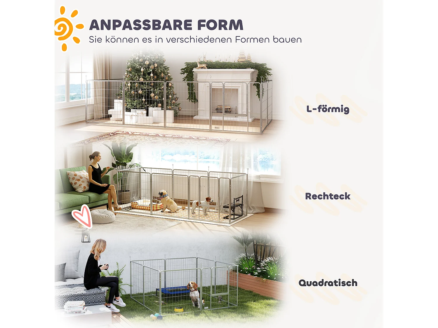 Enclos pour chiots et petits animaux, 8 panneaux modulables, acier, argenté (240x80x80 cm)