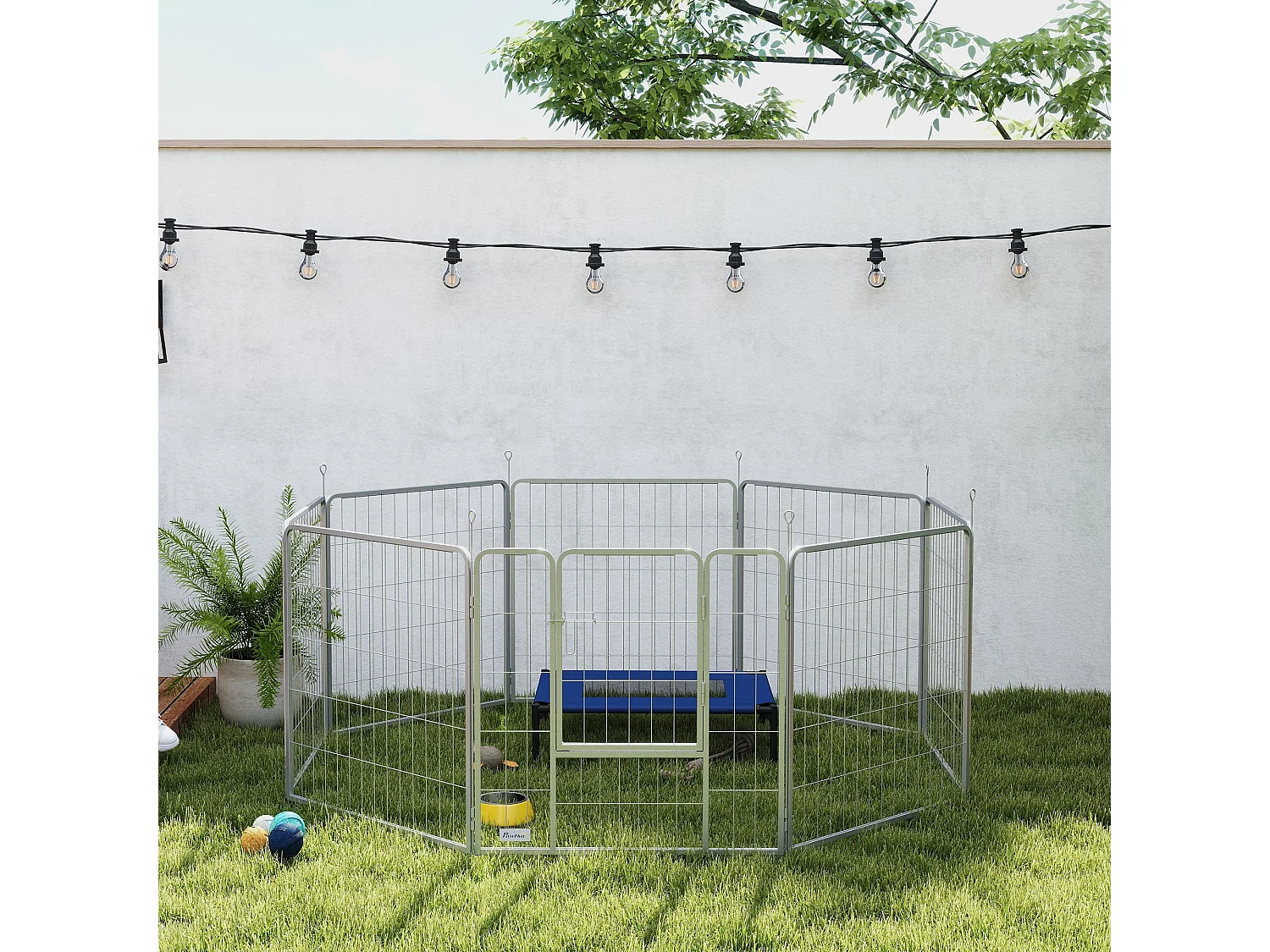 Enclos pour chiots et petits animaux, 8 panneaux modulables, acier, argenté (240x80x80 cm)