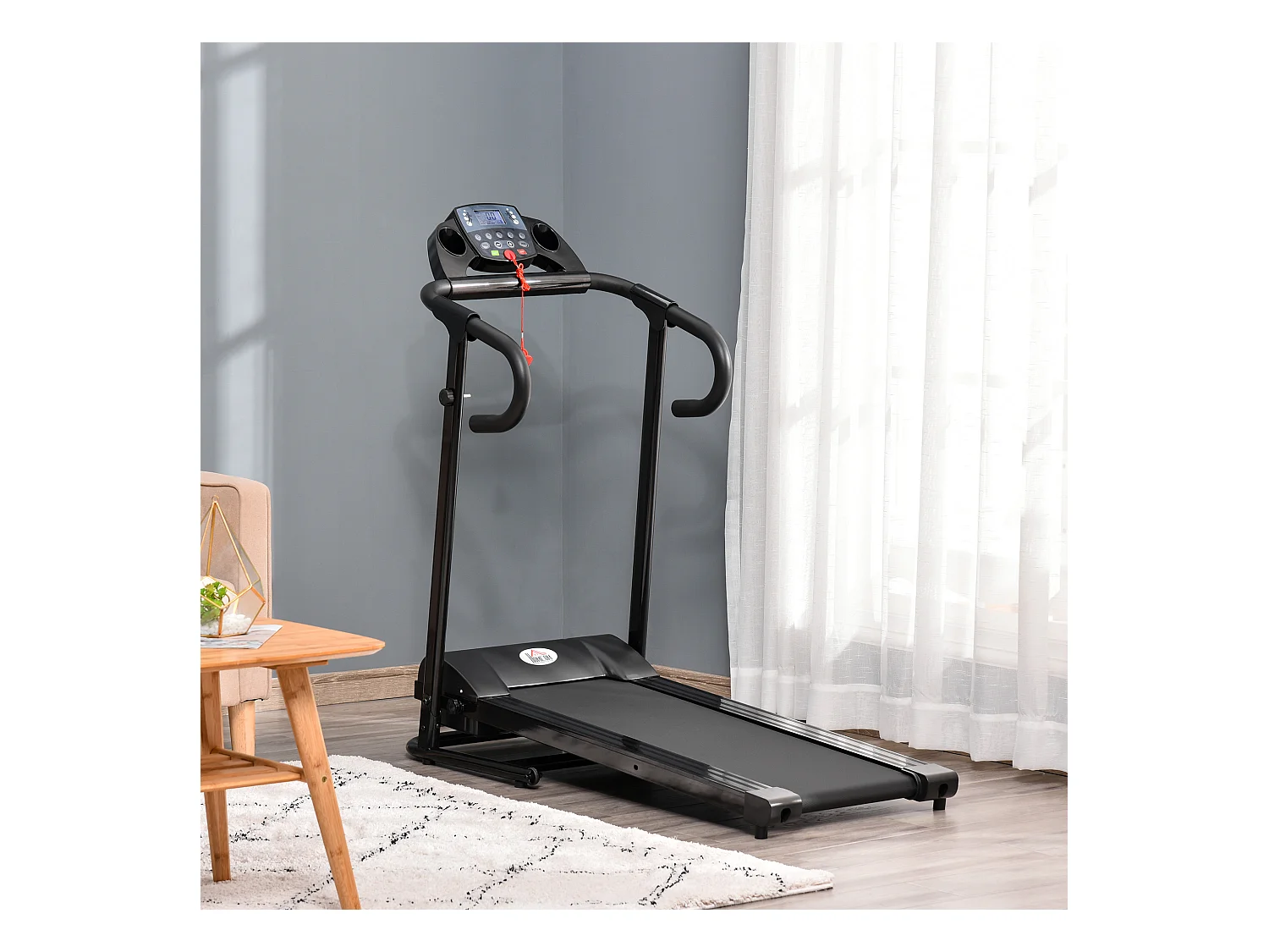 Tapis de course motorisé pliable, 500W, LCD et support pour téléphone, noir (123x62x117 cm)