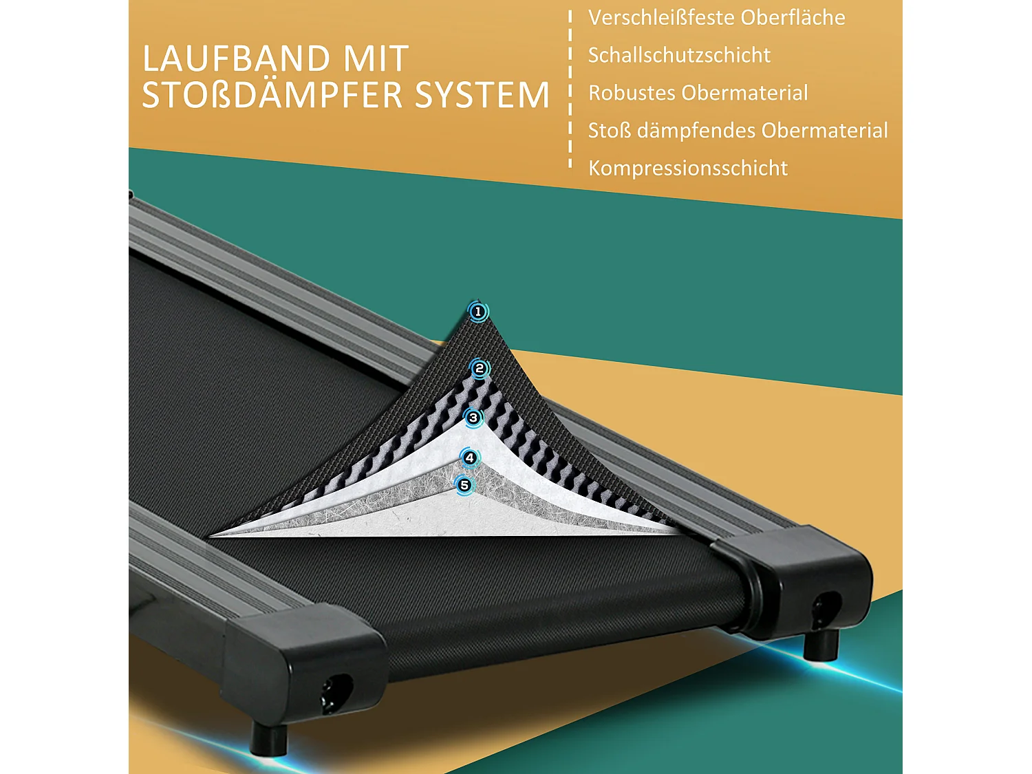 Tapis de course motorisé pliable, 500W, LCD et support pour téléphone, noir (123x62x117 cm)