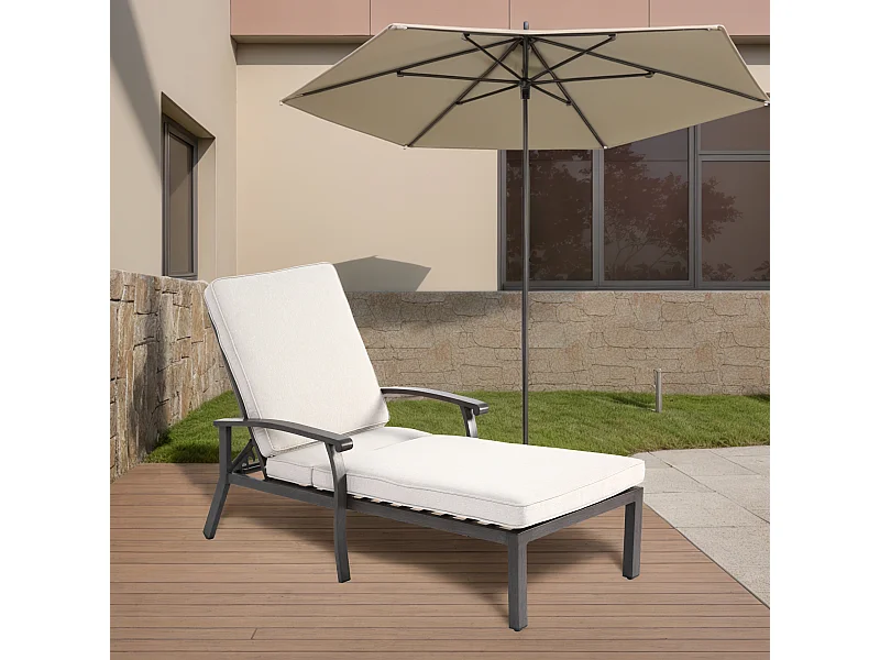 Verstelbare patio-ligstoel, roestbestendig, aluminium, met waterdicht katoenen kussen, beige (204x58x100/30 cm)
