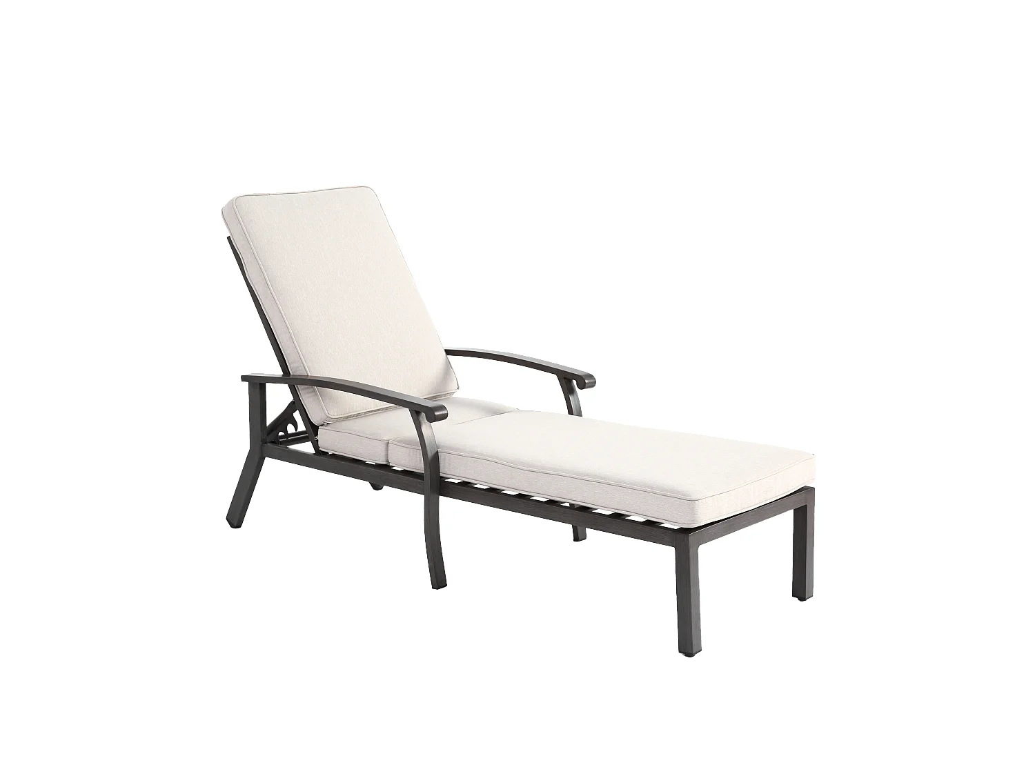 Chaise longue réglable pour patio, résistante à la rouille, aluminium, avec coussin en coton imperméable, beige (204x58x100/30 cm)