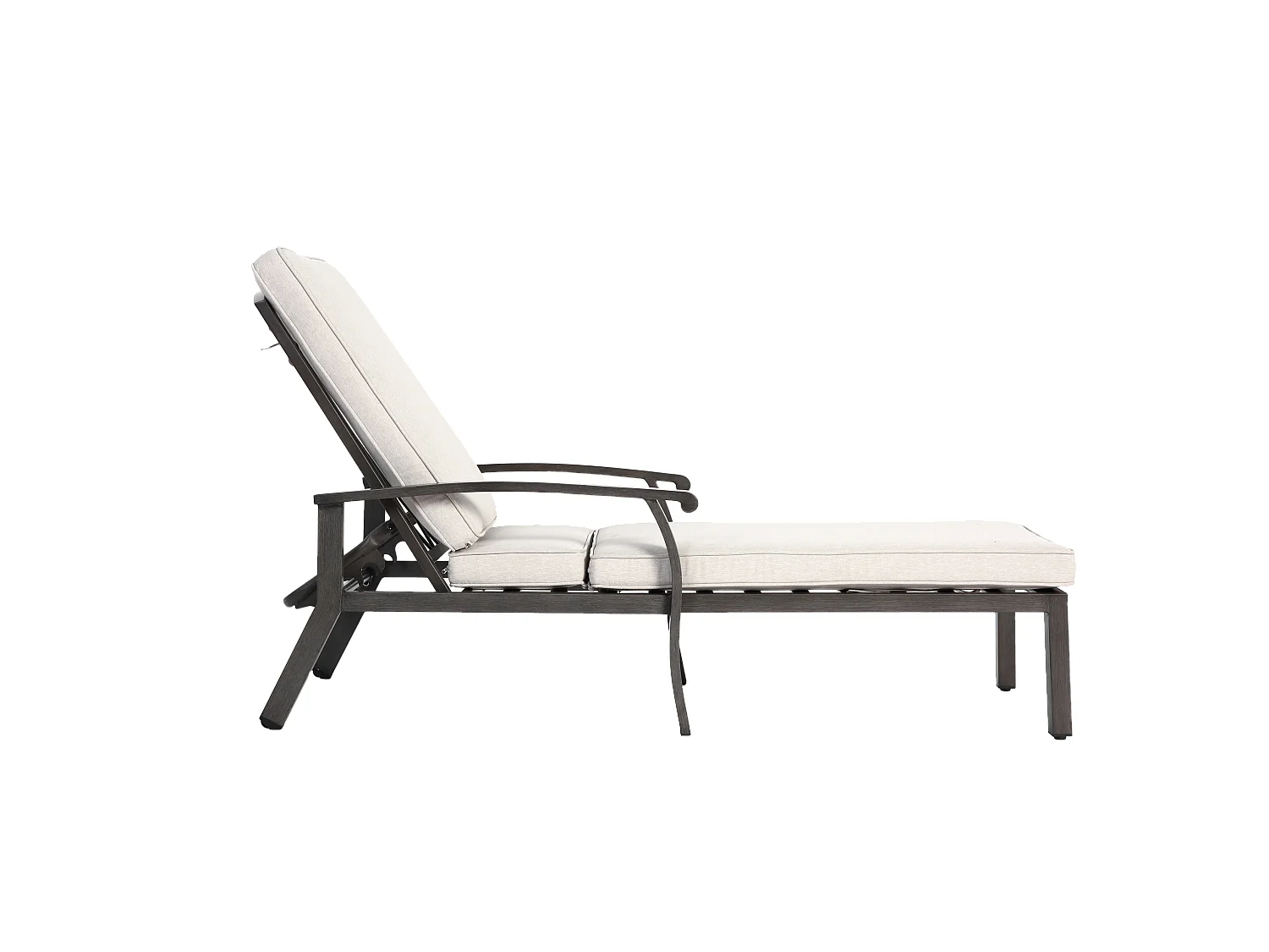 Chaise longue réglable pour patio, résistante à la rouille, aluminium, avec coussin en coton imperméable, beige (204x58x100/30 cm)