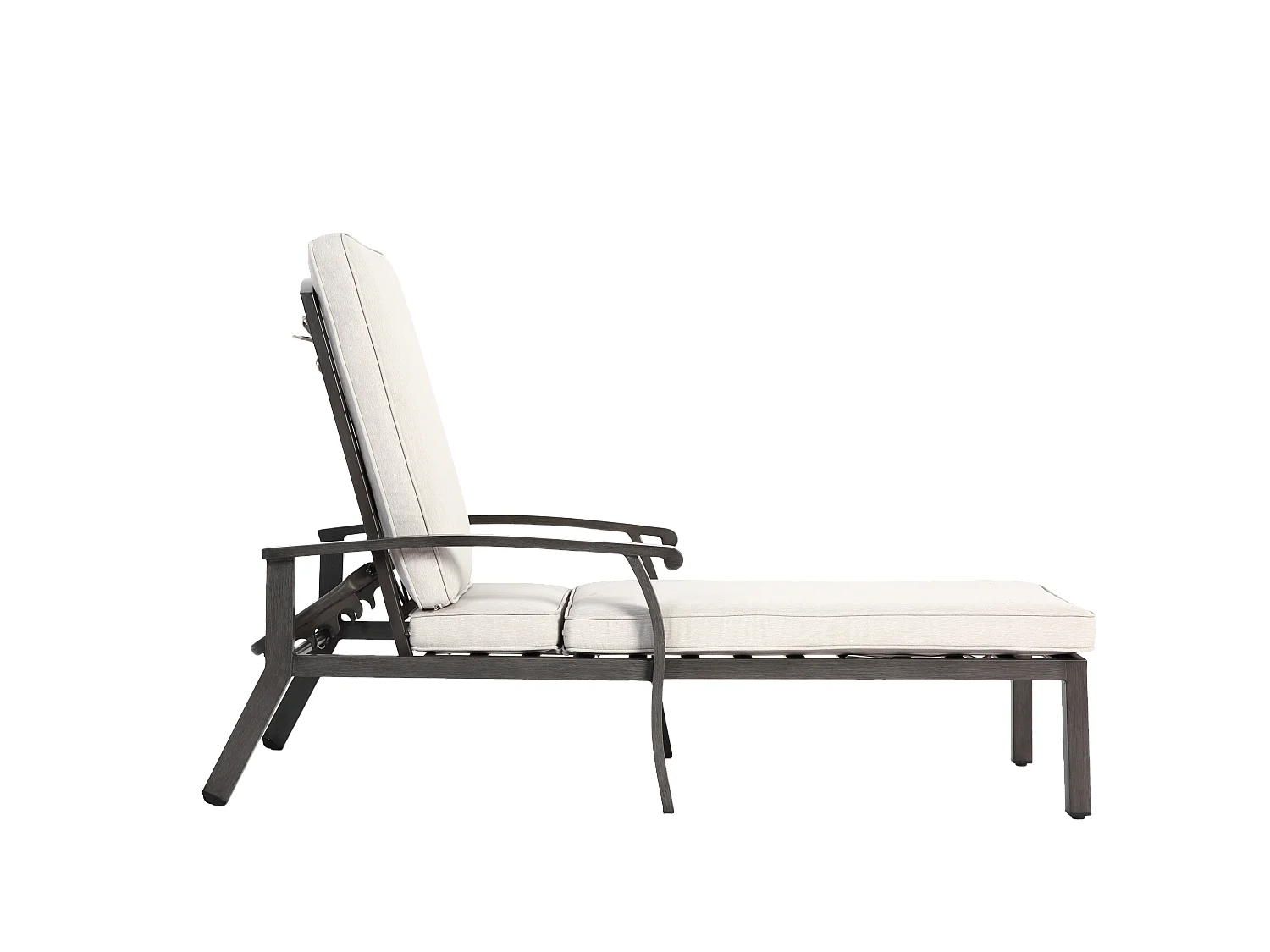 Chaise longue réglable pour patio, résistante à la rouille, aluminium, avec coussin en coton imperméable, beige (204x58x100/30 cm)
