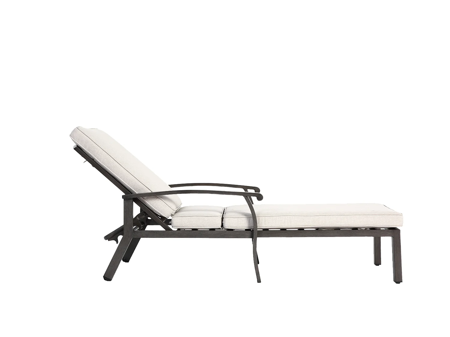 Chaise longue réglable pour patio, résistante à la rouille, aluminium, avec coussin en coton imperméable, beige (204x58x100/30 cm)