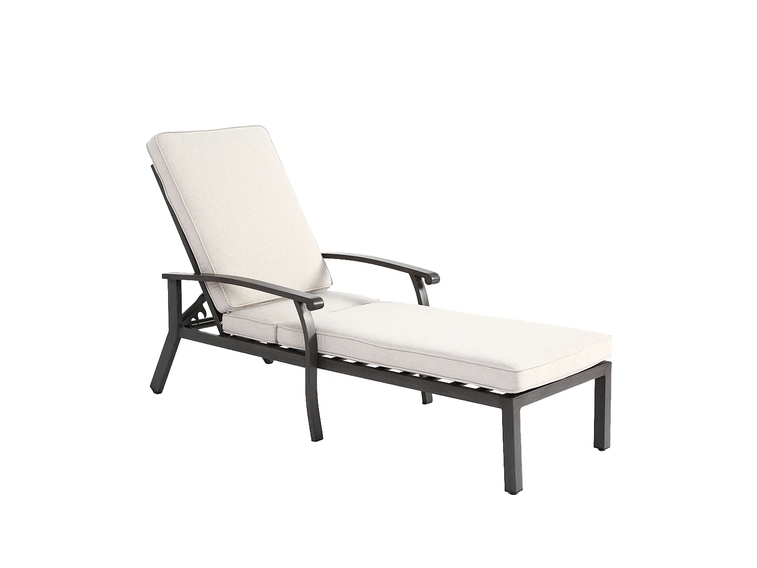 Chaise longue réglable pour patio, résistante à la rouille, aluminium, avec coussin en coton imperméable, beige (204x58x100/30 cm)