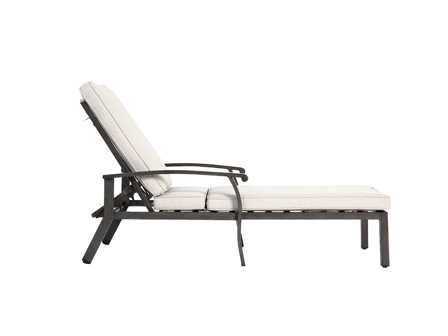 Chaise longue réglable pour patio, résistante à la rouille, aluminium, avec coussin en coton imperméable, beige (204x58x100/30 cm)