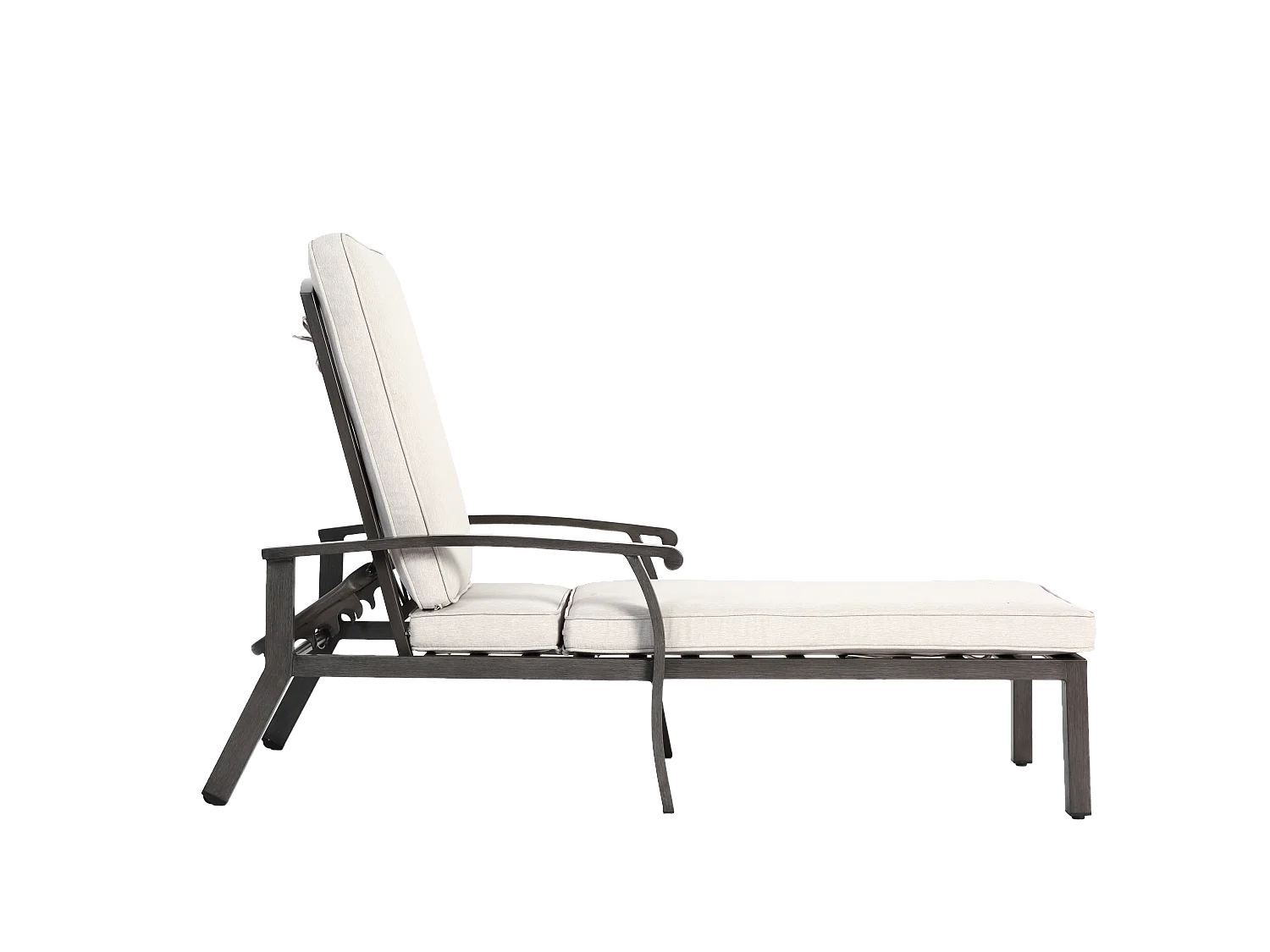 Chaise longue réglable pour patio, résistante à la rouille, aluminium, avec coussin en coton imperméable, beige (204x58x100/30 cm)