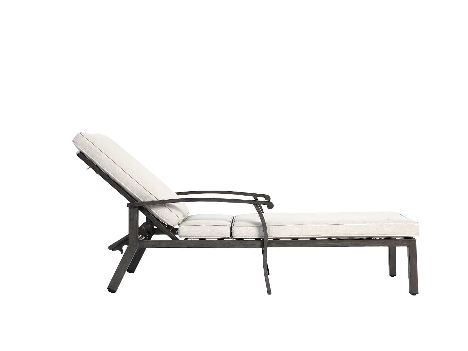 Chaise longue réglable pour patio, résistante à la rouille, aluminium, avec coussin en coton imperméable, beige (204x58x100/30 cm)
