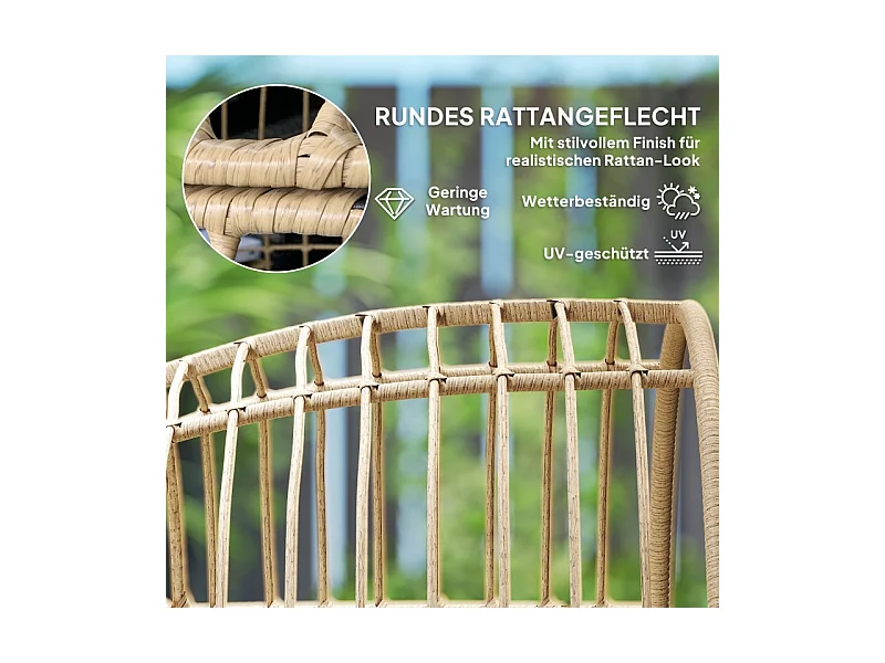 Sillón ovalado extragrande de ratán con cojín extraíble, resistente a la intemperie, beige (95 x 80 x 155 cm)