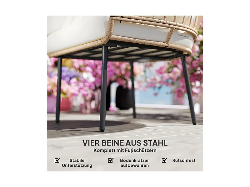 Sillón ovalado extragrande de ratán con cojín extraíble, resistente a la intemperie, beige (95 x 80 x 155 cm)