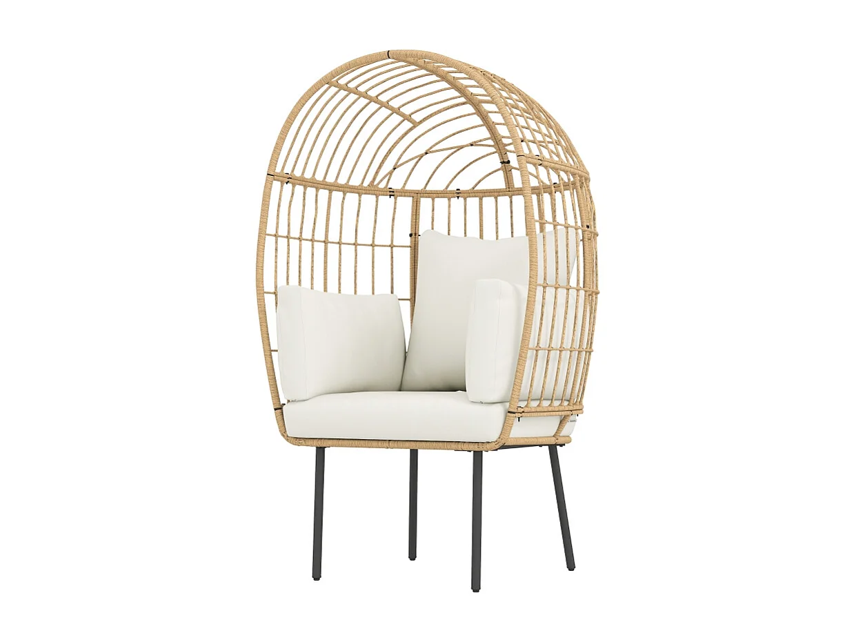 Extra grote ovale rotan fauteuil met afneembaar kussen, weerbestendig, beige (95x80x155cm)