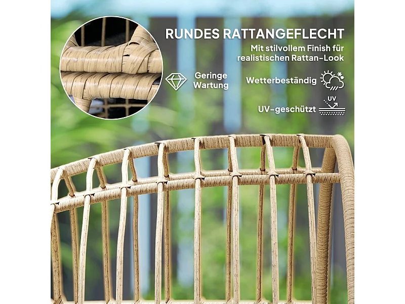 Extra grote ovale rotan fauteuil met afneembaar kussen, weerbestendig, beige (95x80x155cm)