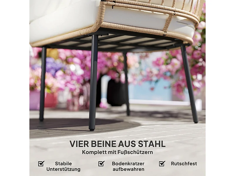 Extra grote ovale rotan fauteuil met afneembaar kussen, weerbestendig, beige (95x80x155cm)