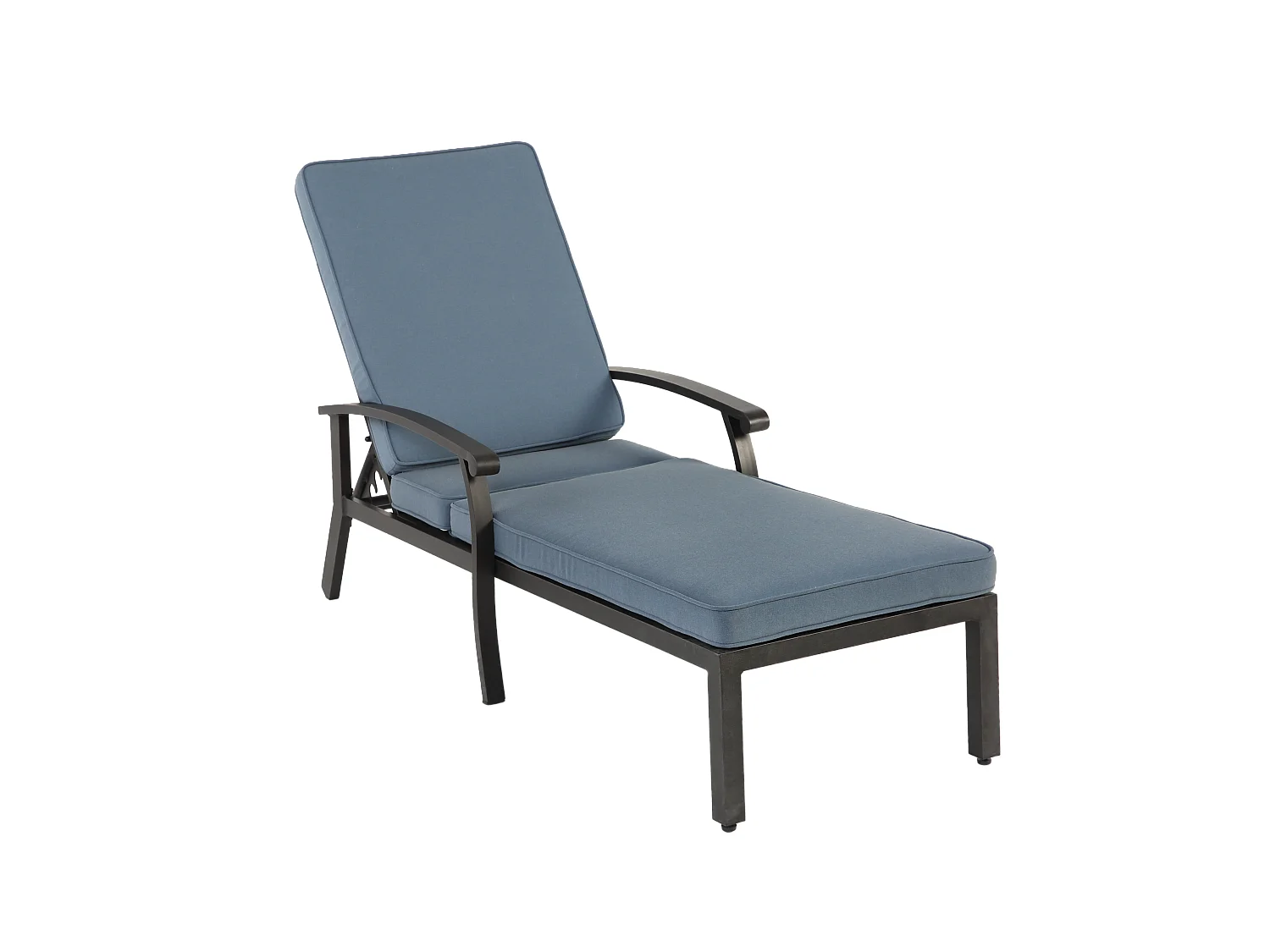 Verstelbare, roestbestendige aluminium loungestoel met blauw, waterdicht katoenen kussen (204x58x100 cm)