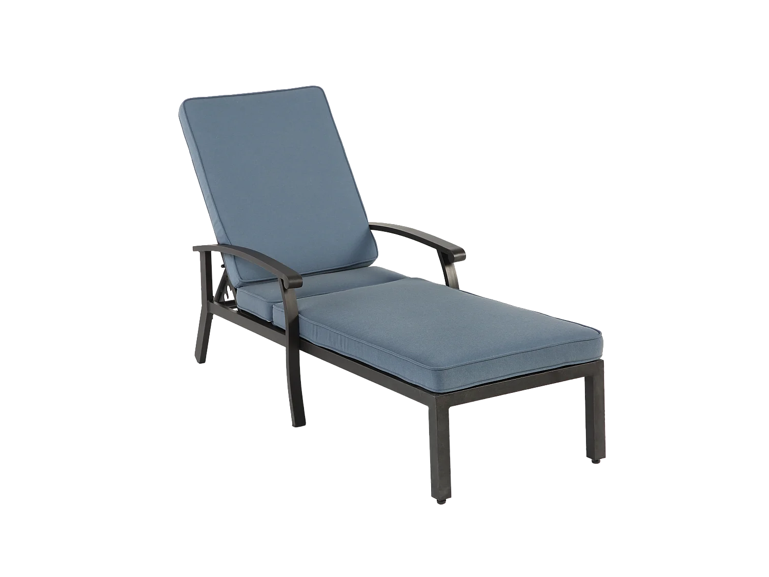 Chaise longue réglable en aluminium résistant à la rouille, avec coussin en coton imperméable bleu (204x58x100 cm)