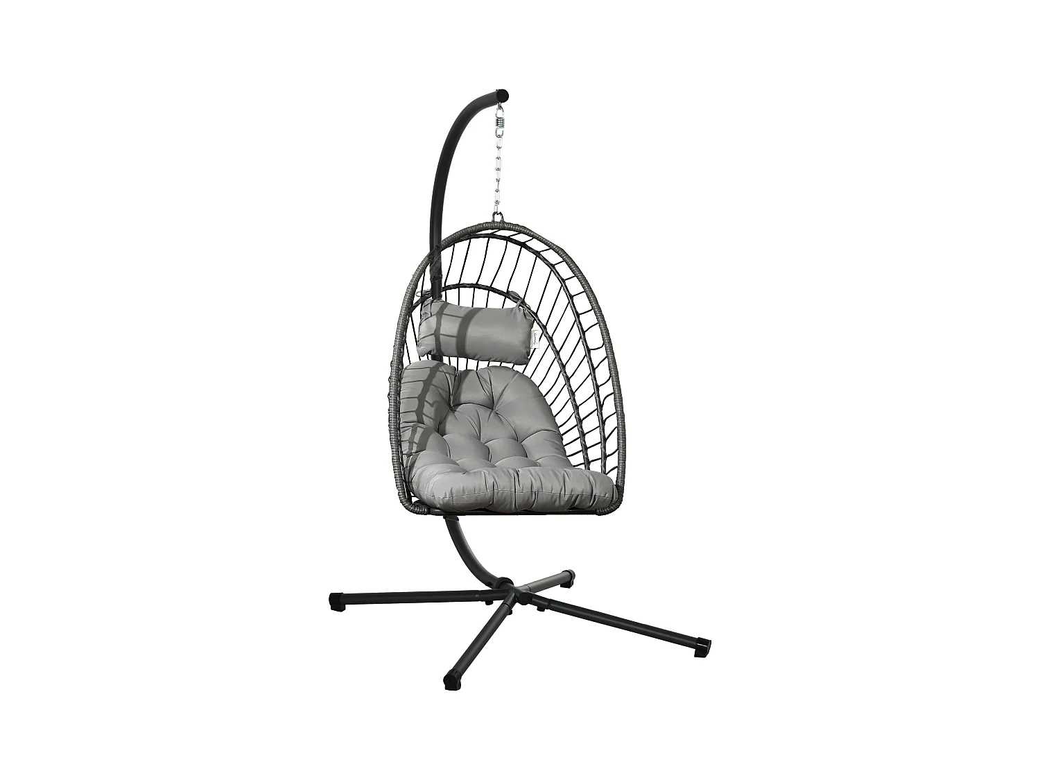 Fauteuil à bascule en rotin pliable, avec coussin et structure en acier, gris clair (100x131x194 cm)
