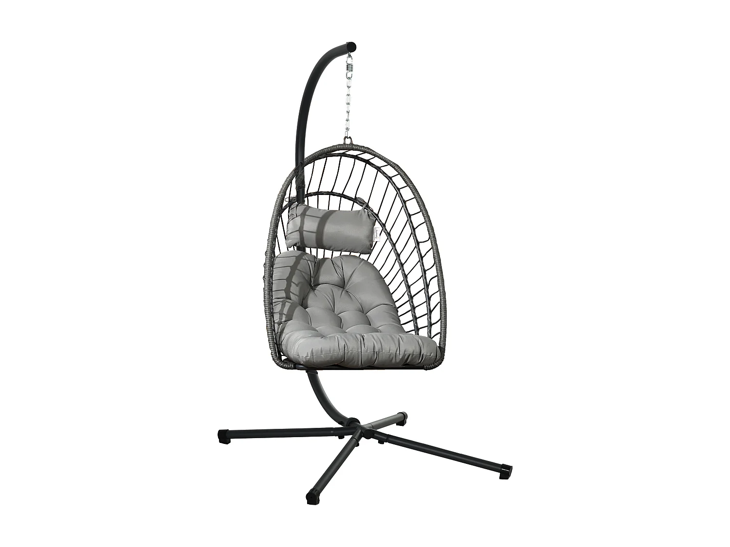Fauteuil à bascule en rotin pliable, avec coussin et structure en acier, gris clair (100x131x194 cm)