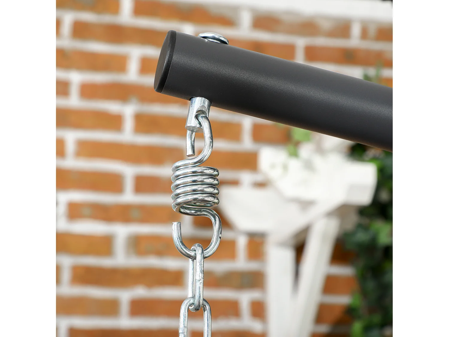 Fauteuil à bascule en rotin pliable, avec coussin et structure en acier, gris clair (100x131x194 cm)