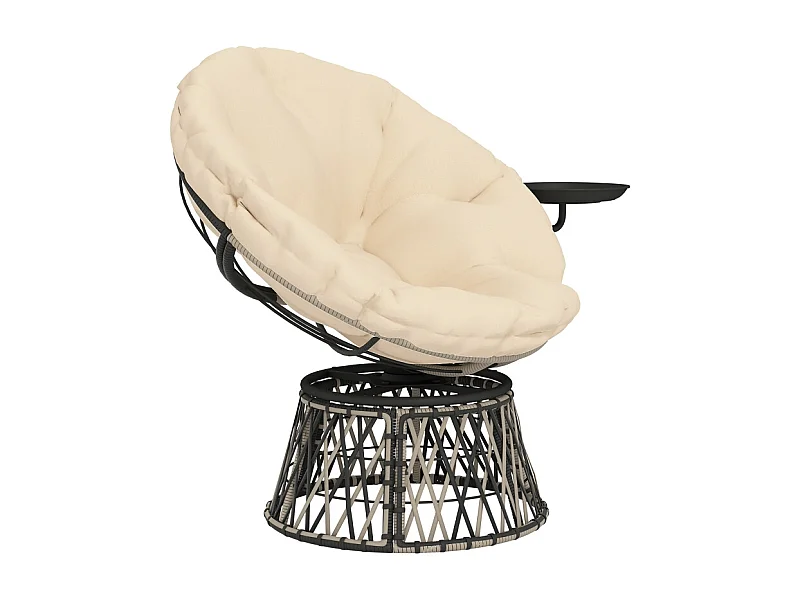 360° draaibare rotan fauteuil met kussen, beige, voor binnen- en buitengebruik (118x76x88 cm)