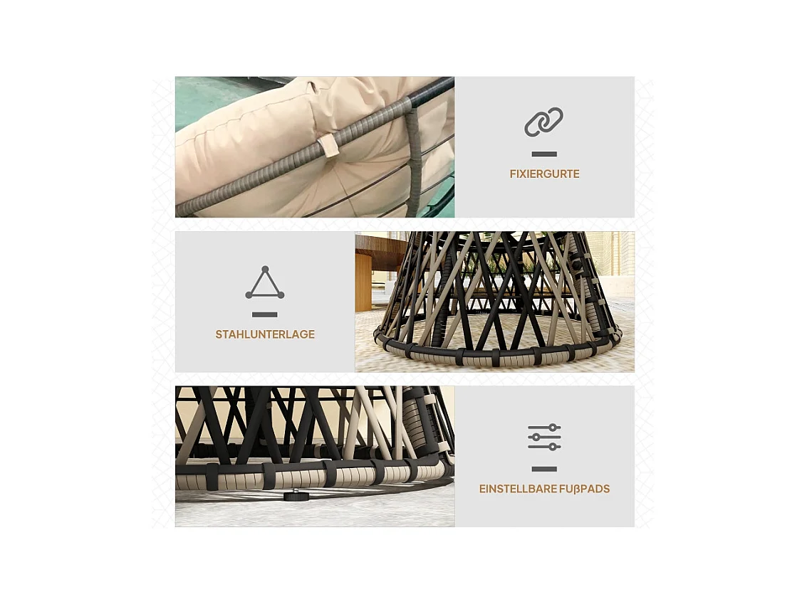 Sillón de ratán giratorio de 360° con cojín, color beige, para interior y exterior (118 x 76 x 88 cm)