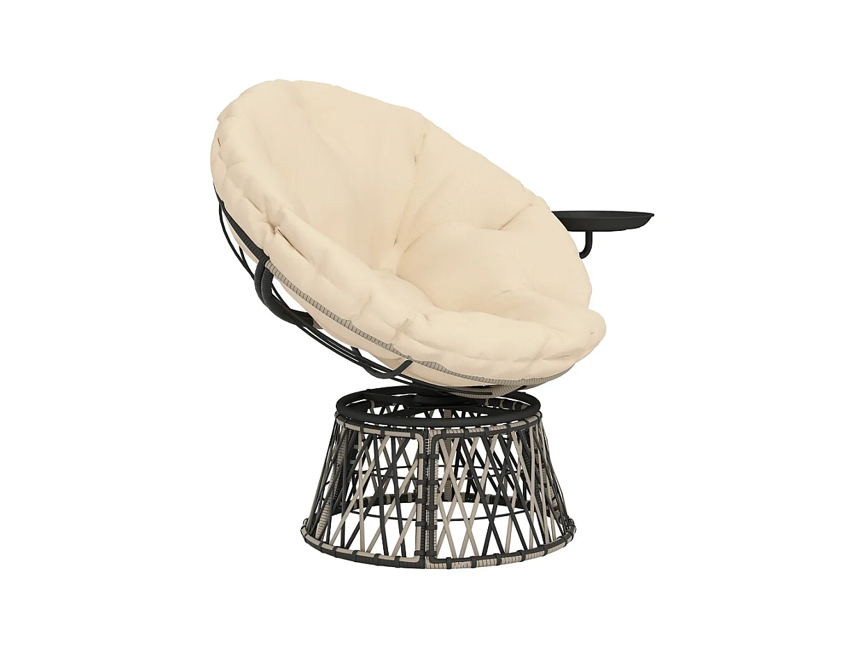 Fauteuil rotatif en rotin 360°, avec coussin, beige, pour intérieur et extérieur (118x76x88 cm)