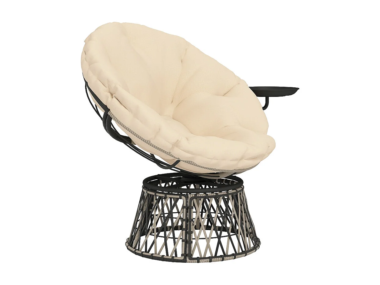 360° draaibare rotan fauteuil met kussen, beige, voor binnen- en buitengebruik (118x76x88 cm)