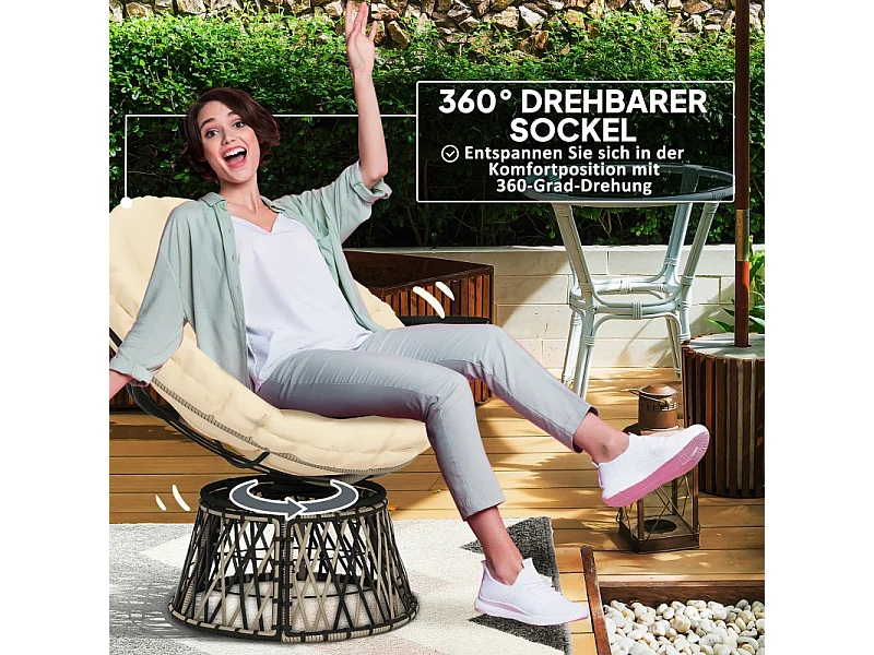 360° draaibare rotan fauteuil met kussen, beige, voor binnen- en buitengebruik (118x76x88 cm)