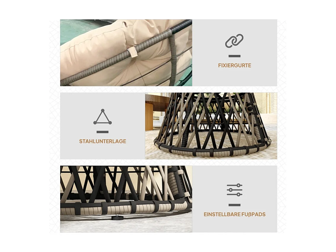 360° draaibare rotan fauteuil met kussen, beige, voor binnen- en buitengebruik (118x76x88 cm)