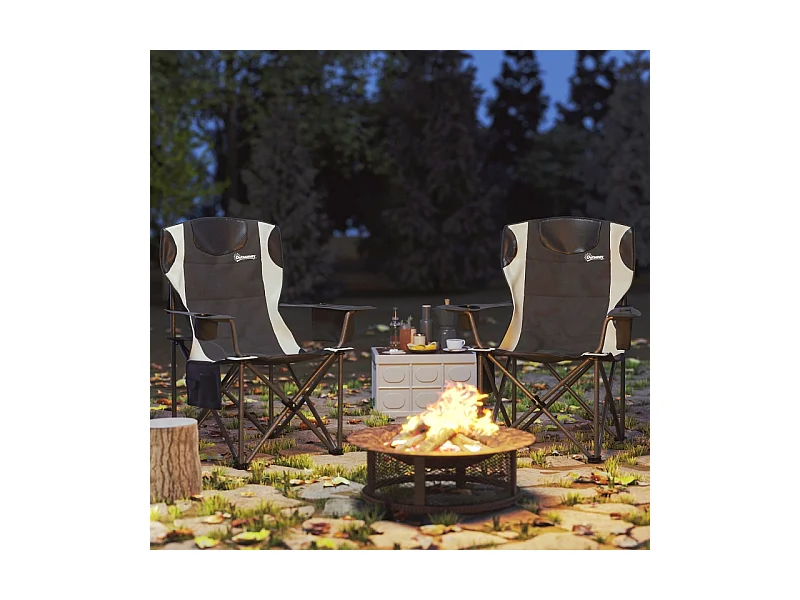 Chaise pliante de camping avec accoudoirs, repose-tête et porte-gobelet, métal et tissu Oxford, noir (94x62x100cm)