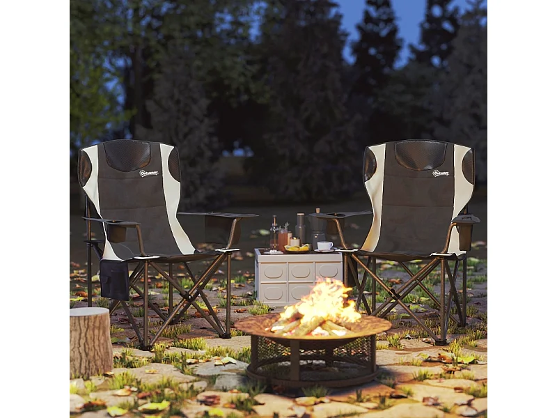 Sedia da campeggio pieghevole con braccioli, poggiatesta e portabicchieri, metallo e tessuto Oxford, nero (94x62x100cm)