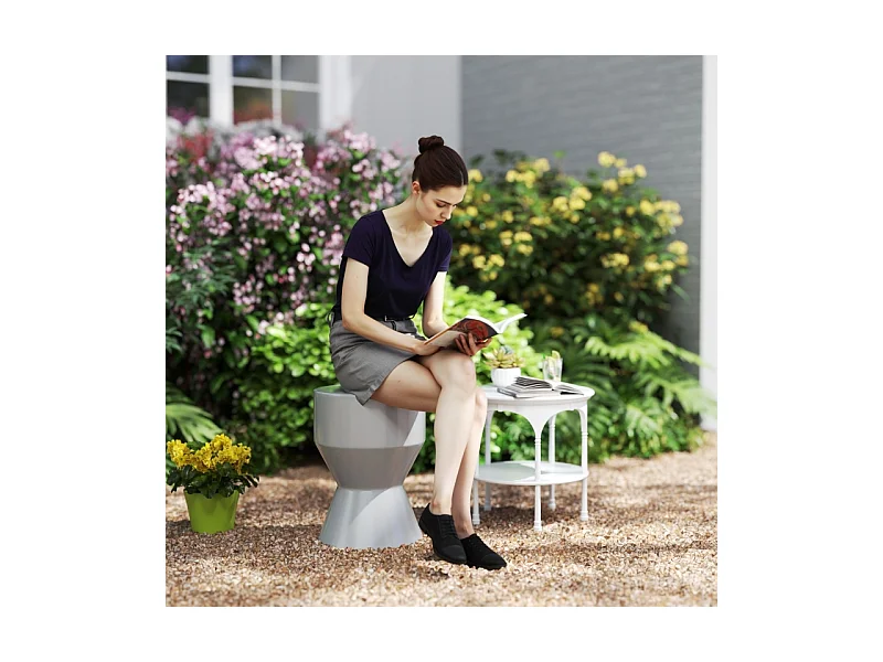 Taburete de jardín de cerámica, diseño de reloj de arena, resistente a la intemperie, gris claro (33x33x45,5 cm)