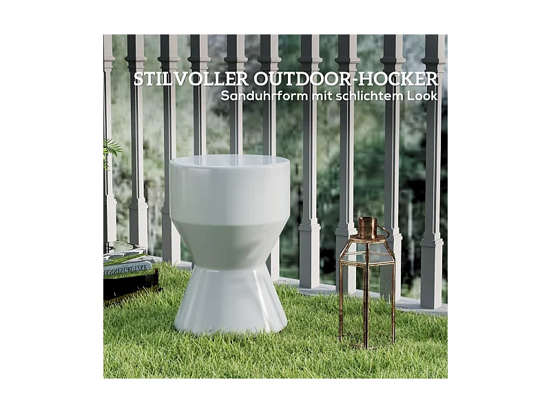 Taburete de jardín de cerámica, diseño de reloj de arena, resistente a la intemperie, gris claro (33x33x45,5 cm)