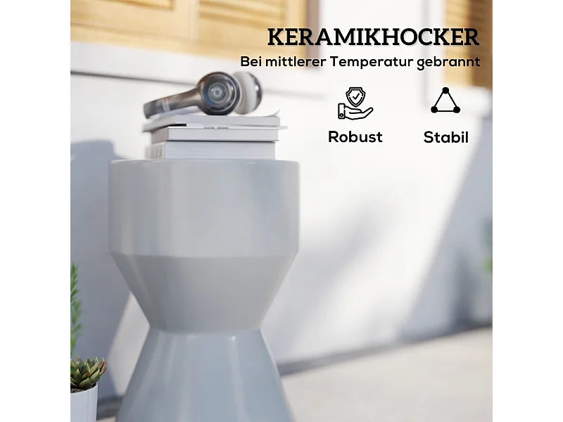 Keramische tuinkruk, zandlopermodel, weerbestendig, lichtgrijs (33x33x45,5 cm)