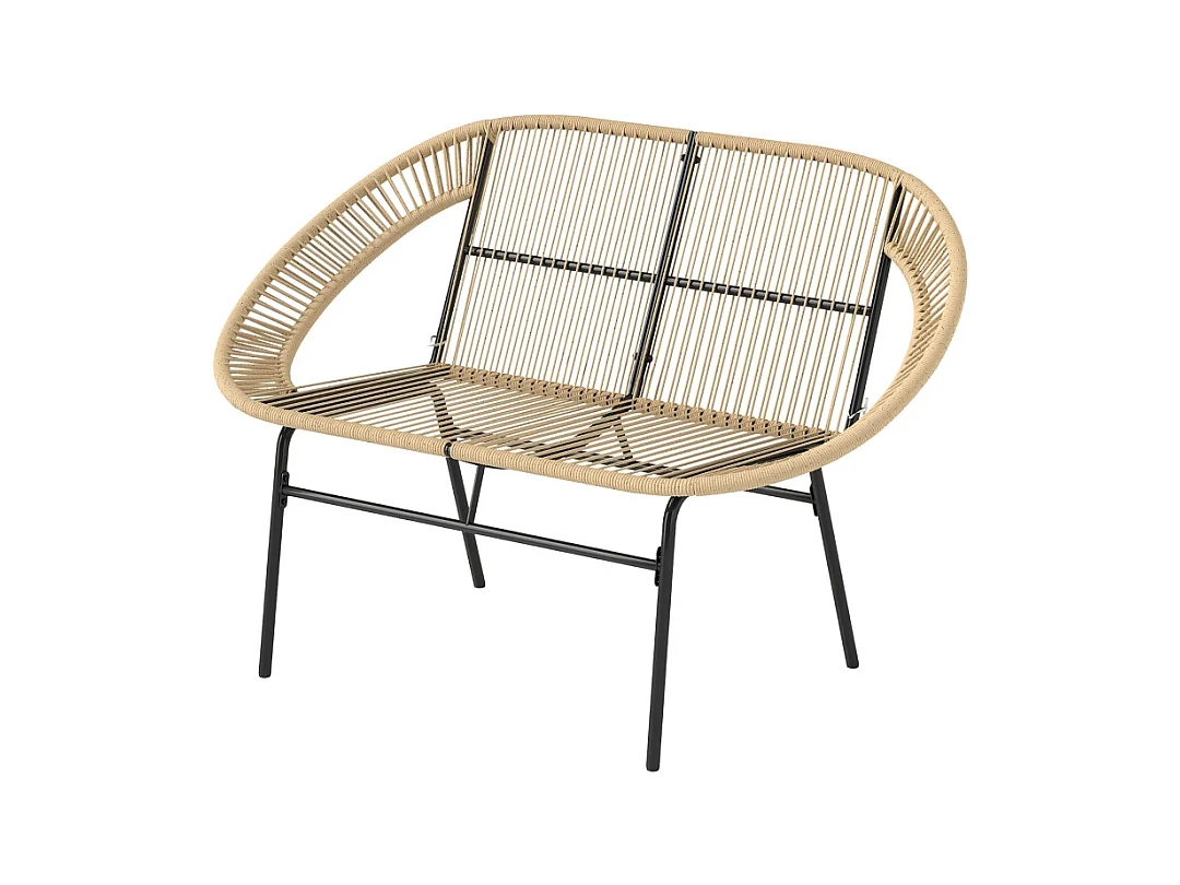 Banc de jardin 2 places en polyrotin, résistant aux intempéries, design tissé, acier, kaki (126x72x83cm)