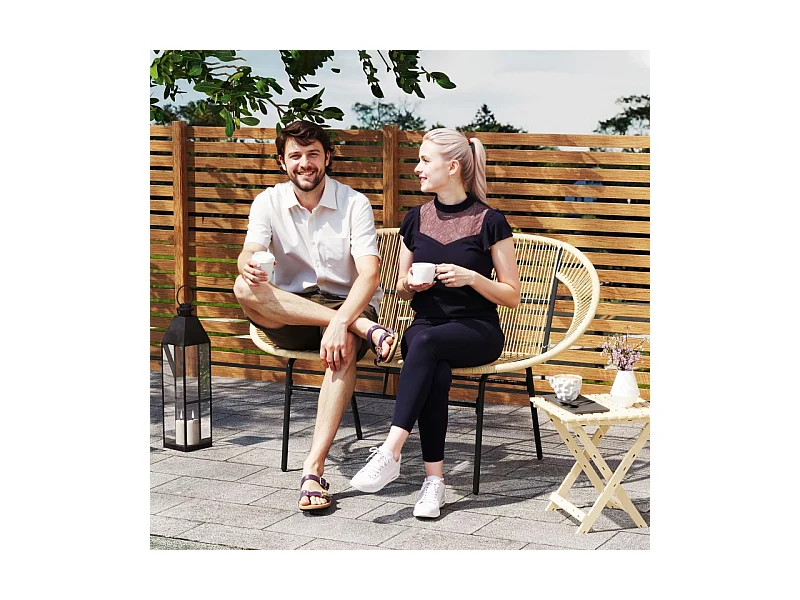 Banc de jardin 2 places en polyrotin, résistant aux intempéries, design tissé, acier, kaki (126x72x83cm)