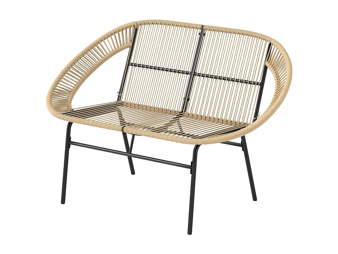 Banc de jardin 2 places en polyrotin, résistant aux intempéries, design tissé, acier, kaki (126x72x83cm)