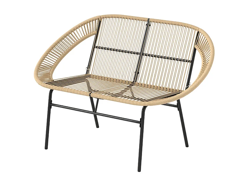 Banc de jardin 2 places en polyrotin, résistant aux intempéries, design tissé, acier, kaki (126x72x83cm)