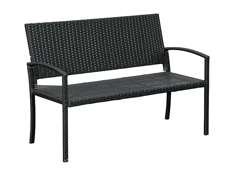2-zits polyrotan tuinbank met stalen frame, zwart (122x60x87cm)